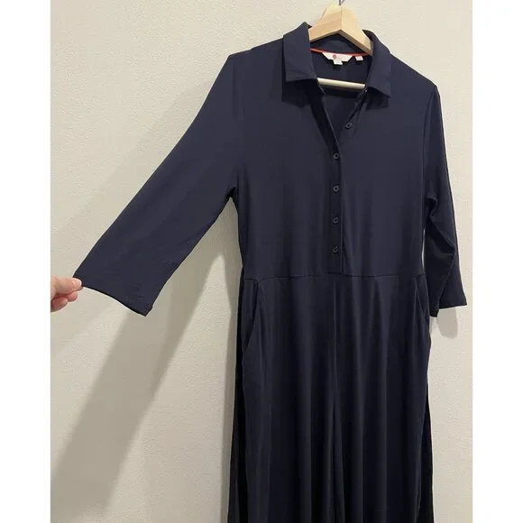 BODEN Beatrice Jersey Jumpsuit Size 8P Navy pockets Stretch Long Sleeves Belt - Picture 13 of 16